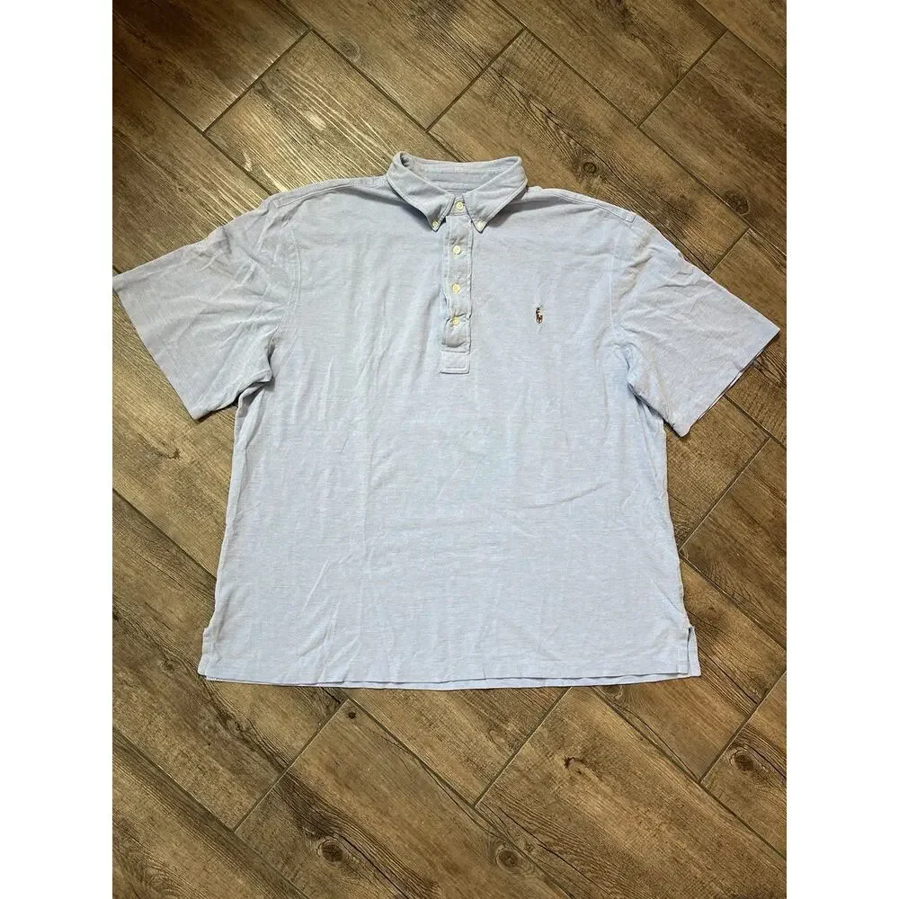 Ralph Lauren Blue Knit Oxford Short Sleeve‎ Polo Men’s Size XL Tall